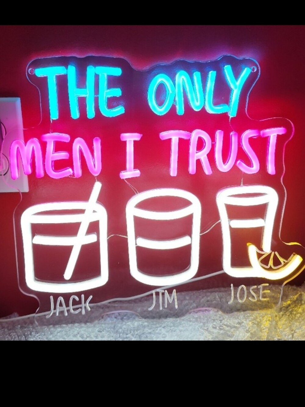 COOL & FUNNY "The Only Man I Trust Jack Jim and Jose" Light Bar Neon/LED Sign